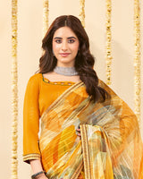 Vishal Prints Yellowish Orange Designer Patterned Chiffon Digital Print Saree With Fancy Border