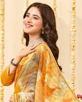 Vishal Prints Yellowish Orange Designer Patterned Chiffon Digital Print Saree With Fancy Border