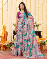 Vishal Prints Multicolor Designer Patterned Chiffon Digital Print Saree With Cut Work Border