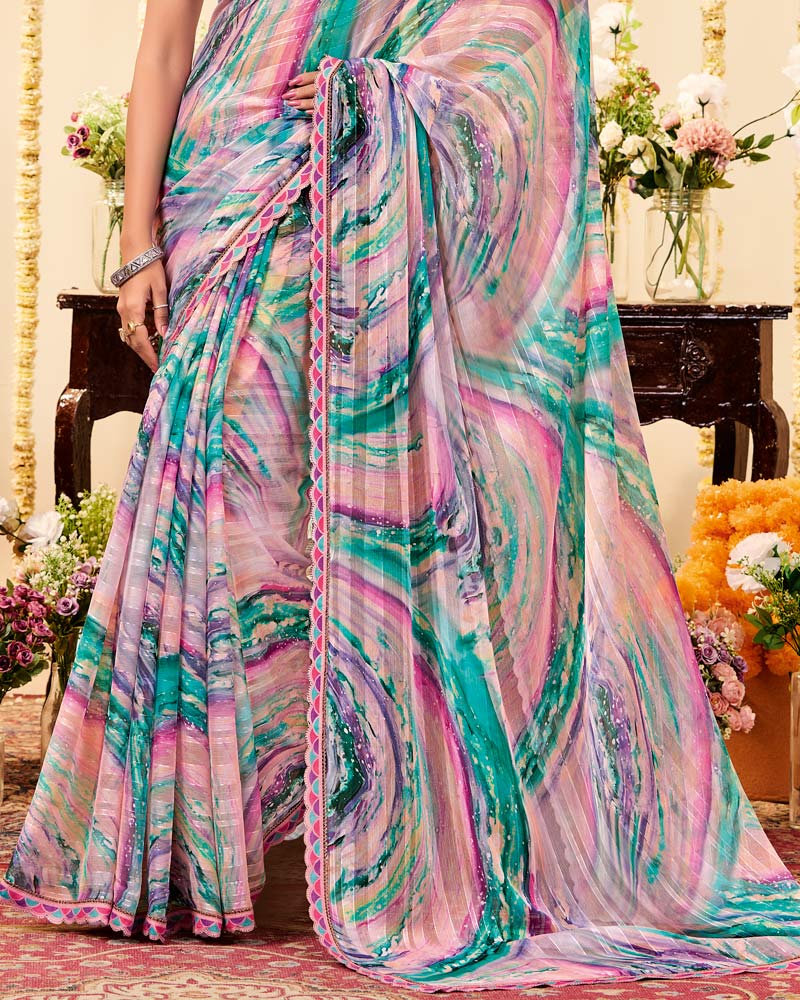 Vishal Prints Multicolor Designer Patterned Chiffon Digital Print Saree With Cut Work Border