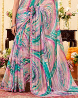 Vishal Prints Multicolor Designer Patterned Chiffon Digital Print Saree With Cut Work Border