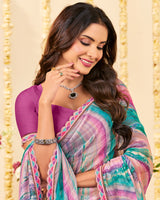 Vishal Prints Multicolor Designer Patterned Chiffon Digital Print Saree With Cut Work Border