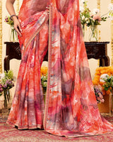Vishal Prints Multicolor Designer Patterned Chiffon Digital Print Saree With Fancy Border
