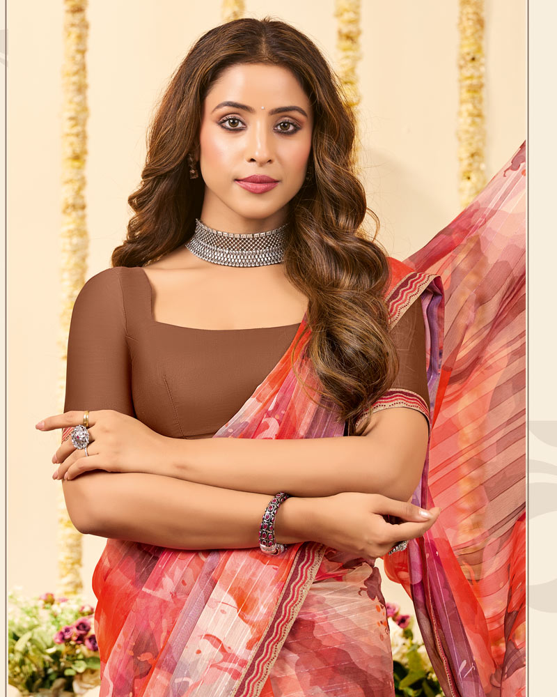 Vishal Prints Multicolor Designer Patterned Chiffon Digital Print Saree With Fancy Border