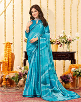 Vishal Prints Fountain Blue Designer Patterned Chiffon Digital Print Saree With Fancy Border