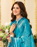 Vishal Prints Fountain Blue Designer Patterned Chiffon Digital Print Saree With Fancy Border