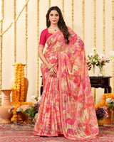 Vishal Prints Watermelon Pink Designer Patterned Chiffon Digital Print Saree With Fancy Border