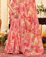 Vishal Prints Watermelon Pink Designer Patterned Chiffon Digital Print Saree With Fancy Border