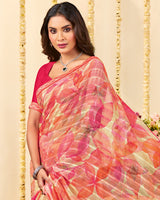 Vishal Prints Watermelon Pink Designer Patterned Chiffon Digital Print Saree With Fancy Border