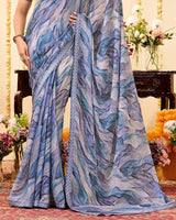 Vishal Prints Pastel Greyish Blue Designer Patterned Chiffon Digital Print Saree With Fancy Border