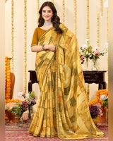 Vishal Prints Light Mustard Designer Patterned Chiffon Digital Print Saree With Fancy Border