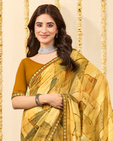 Vishal Prints Light Mustard Designer Patterned Chiffon Digital Print Saree With Fancy Border
