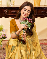 Vishal Prints Light Mustard Designer Patterned Chiffon Digital Print Saree With Fancy Border