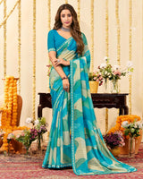 Vishal Prints Pacific Blue Designer Patterned Chiffon Digital Print Saree With Fancy Border