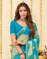 Vishal Prints Pacific Blue Designer Patterned Chiffon Digital Print Saree With Fancy Border