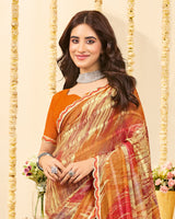 Vishal Prints Brownish Orange Designer Patterned Chiffon Digital Print Saree With Cut Work Border