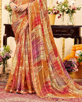 Vishal Prints Brownish Orange Designer Patterned Chiffon Digital Print Saree With Cut Work Border