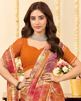 Vishal Prints Brownish Orange Designer Patterned Chiffon Digital Print Saree With Cut Work Border