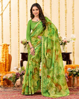Vishal Prints Avocado Green Designer Patterned Chiffon Digital Print Saree With Fancy Border