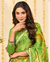 Vishal Prints Avocado Green Designer Patterned Chiffon Digital Print Saree With Fancy Border