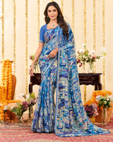 Vishal Prints Multi Blue Designer Patterned Chiffon Digital Print Saree With Fancy Border
