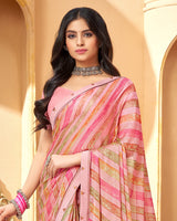 Vishal Prints Rose Pink Printed Fancy Chiffon Saree With Border