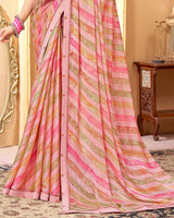 Vishal Prints Rose Pink Printed Fancy Chiffon Saree With Border