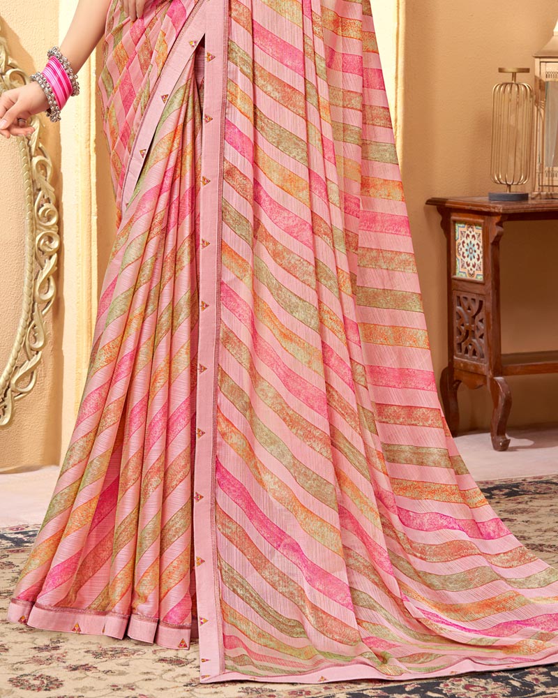Vishal Prints Rose Pink Printed Fancy Chiffon Saree With Border