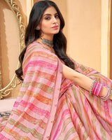 Vishal Prints Rose Pink Printed Fancy Chiffon Saree With Border