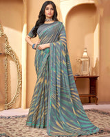 Vishal Prints Raven Grey Printed Fancy Chiffon Saree With Border