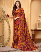 Vishal Prints Espresso Red Printed Fancy Chiffon Saree With Core Piping