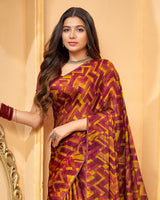 Vishal Prints Espresso Red Printed Fancy Chiffon Saree With Core Piping