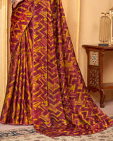 Vishal Prints Espresso Red Printed Fancy Chiffon Saree With Core Piping