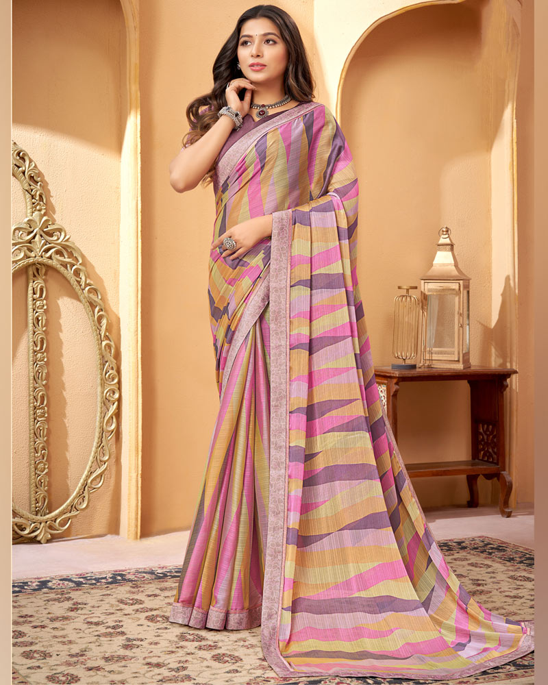 Vishal Prints Multi Color Printed Fancy Chiffon Saree With Border