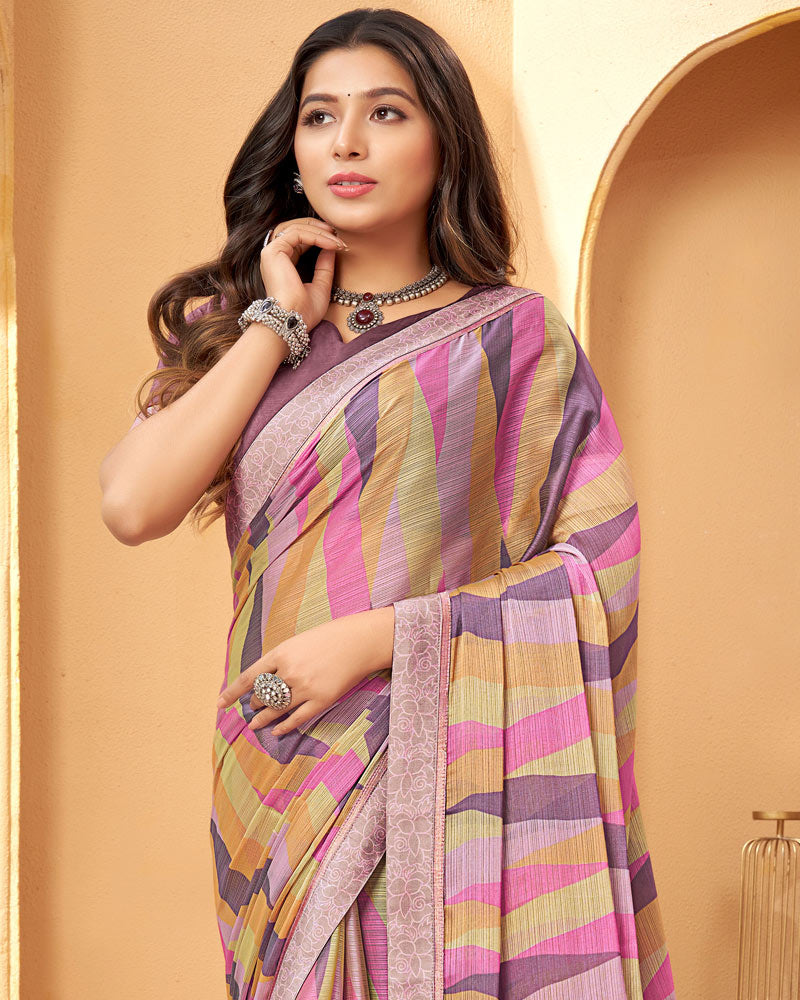 Vishal Prints Multi Color Printed Fancy Chiffon Saree With Border