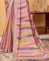 Vishal Prints Multi Color Printed Fancy Chiffon Saree With Border