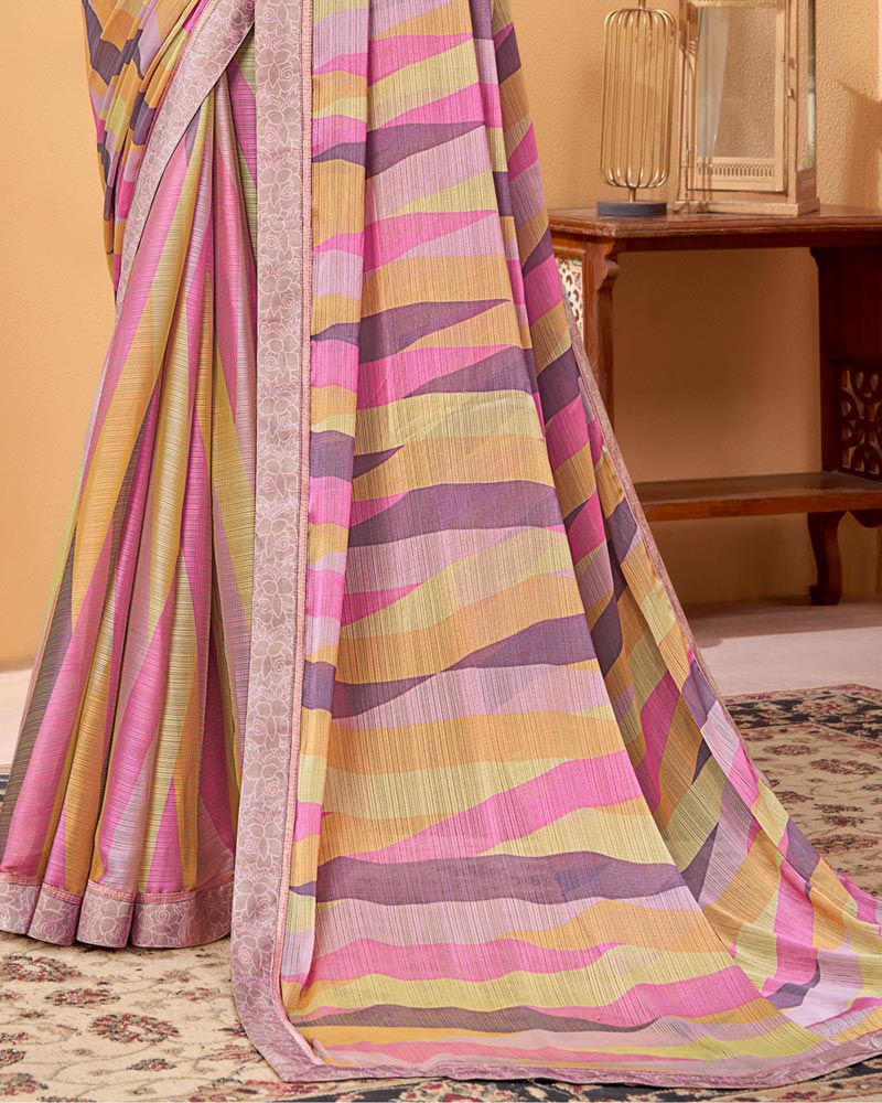 Vishal Prints Multi Color Printed Fancy Chiffon Saree With Border