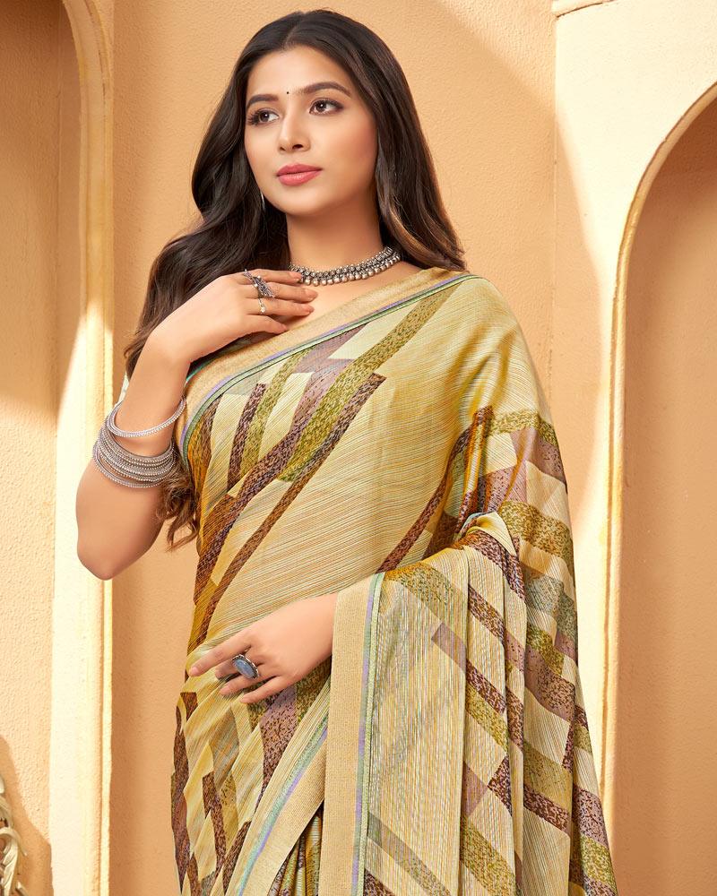 Vishal Prints Pavlova Brown Printed Fancy Chiffon Saree With Border