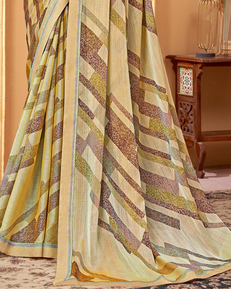 Vishal Prints Pavlova Brown Printed Fancy Chiffon Saree With Border