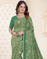 Vishal Prints Khaki Green Digital Print Criva Crepe Saree With Weaved Viscose Border