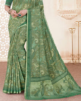 Vishal Prints Khaki Green Digital Print Criva Crepe Saree With Weaved Viscose Border