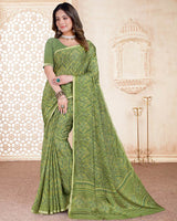 Vishal Prints Moss Green Digital Print Criva Crepe Saree With Weaved Viscose Border