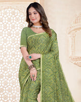 Vishal Prints Moss Green Digital Print Criva Crepe Saree With Weaved Viscose Border