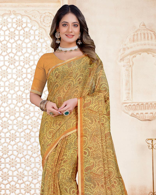 Vishal Prints Persian Orange Digital Print Criva Crepe Saree With Weaved Viscose Border