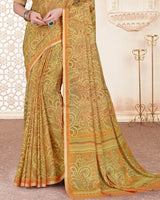 Vishal Prints Persian Orange Digital Print Criva Crepe Saree With Weaved Viscose Border