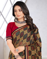 Vishal Prints Black Printed Brasso Saree With Border