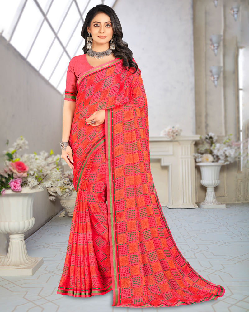 Vishal Prints Pink Printed Brasso Saree With Border