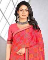 Vishal Prints Pink Printed Brasso Saree With Border