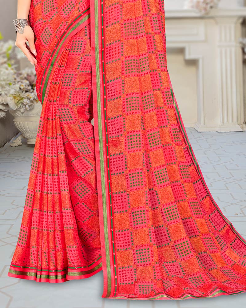 Vishal Prints Pink Printed Brasso Saree With Border