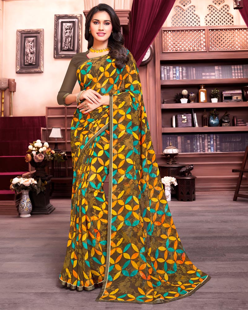 Vishal Prints Multi Georgette Saree With Satin Piping